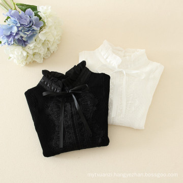 baby girls bottoming shirt sweatesr with lace knit shirts for kids in black and white color